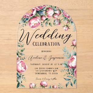 Invitations En Acrylique Bouquet Chic Peony En Mariage Aquarelle