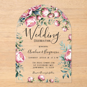 Invitations En Acrylique Bouquet Chic Peony En Mariage Aquarelle