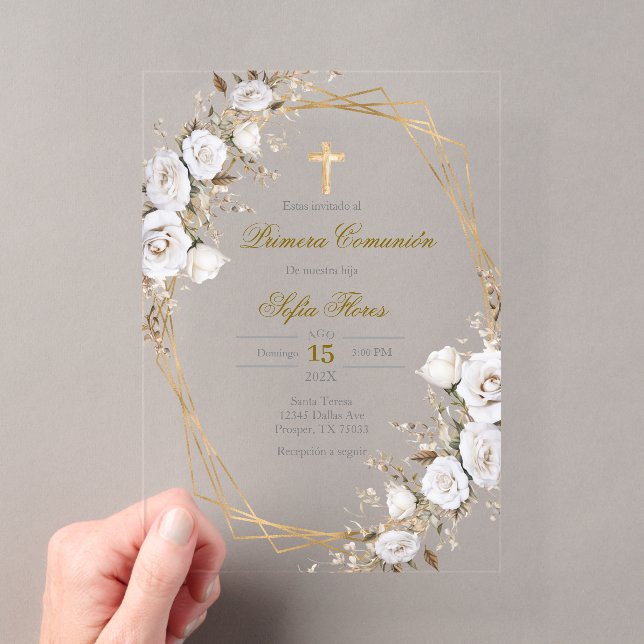 Invitations En Acrylique Bouquet de fleurs blanches première communion en e (In situ (ordinateur de poche))
