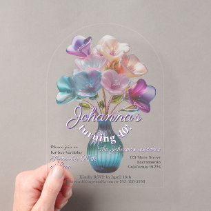 Invitations En Acrylique Bouquet de fleurs en verre brillant boho pour 40 a