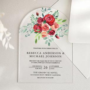Invitations En Acrylique Bouquet de fleurs Roses Rouges Mariage