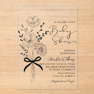 Invitations En Acrylique bouquet de fleurs sauvages élégant shower bébé min
