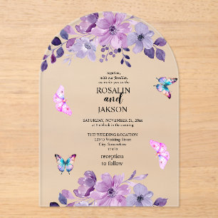 Invitations En Acrylique Bouquet de fleurs violettes à l'aquarelle