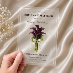 Invitations En Acrylique Bouquet de mariage au lys calla burgundy avec ruba