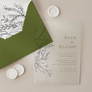 Invitations En Acrylique Bouquet de mariage débordant de vert