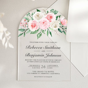 Invitations En Acrylique Bouquet de mariage floral rose saumon