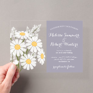 Invitations En Acrylique Bouquet Élégant de Marguerites Blanches Mariage La