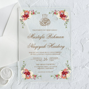 Invitations En Acrylique Bouquet Floral Ancien Bordure Mariage Islamique