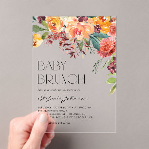 Invitations En Acrylique Bouquet Floral d'Automne Bohème Aquarelle Baby Bru