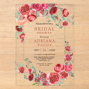 Invitations En Acrylique Bouquet Floral de Roses Rouges pour Baby Shower