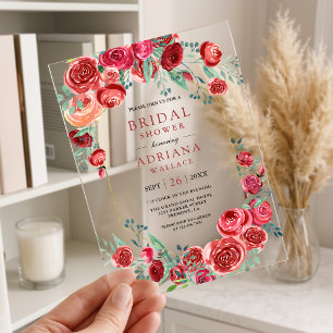 Invitations En Acrylique Bouquet Floral de Roses Rouges pour Baby Shower