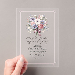 Invitations En Acrylique Bouquet Floral Pastel Amour Romantique Mariage Élé