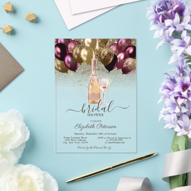 Invitations En Acrylique Bourgogne Balloons Vin Ensemble Fête des mariées (Insitu (Mariage))