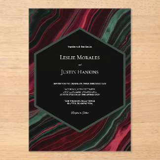 Invitations En Acrylique Bourgogne et Vert Chasseur Velvet- Look