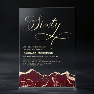 Invitations En Acrylique Bourgogne Gold Agate 60e Soixante Anniversaire