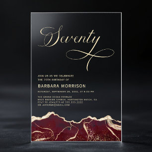 Invitations En Acrylique Bourgogne Gold Agate 70e Soixante-dix fête d'anniv