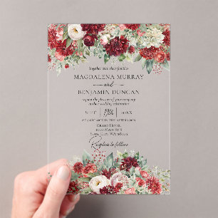 Invitations En Acrylique Bourgogne Rouge Vin Mums Floral Mariage