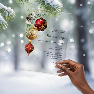 Invitations En Acrylique Boutique d'or rouge gelé Noël