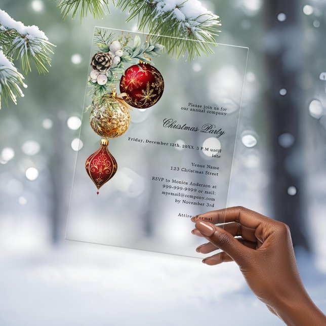 Invitations En Acrylique Boutique d'or rouge gelé Noël (Créateur téléchargé)