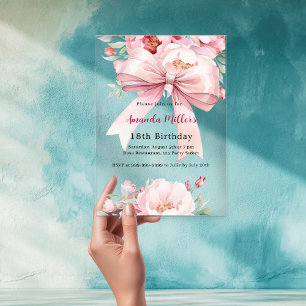 Invitations En Acrylique Bow rose fleurons élégant clair anniversaire
