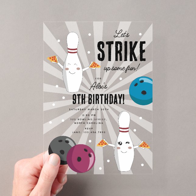 Invitations En Acrylique Bowling Pizza Strike Up Some Fun Anniversaire Enfa (In situ (ordinateur de poche))