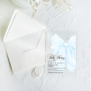 Invitations En Acrylique Boy Blue Bow Moderne Baby shower élégant