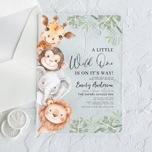 Invitations En Acrylique Boys Little Wild One Safari Animaux Baby shower (Créateur téléchargé)