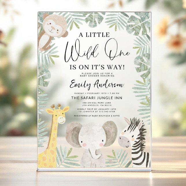 Invitations En Acrylique Boys Wild One Safari Animaux Baby shower (Créateur téléchargé)