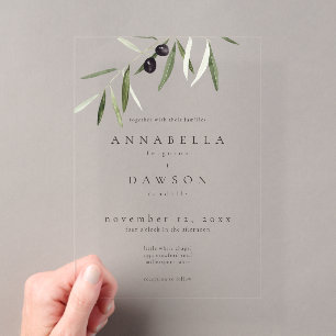 Invitations En Acrylique Branche d'olive aquarelle Élégant Mariage minimali