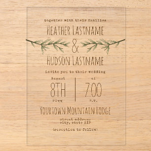 Invitations En Acrylique Branches de sapin Mariage rustique en forêt