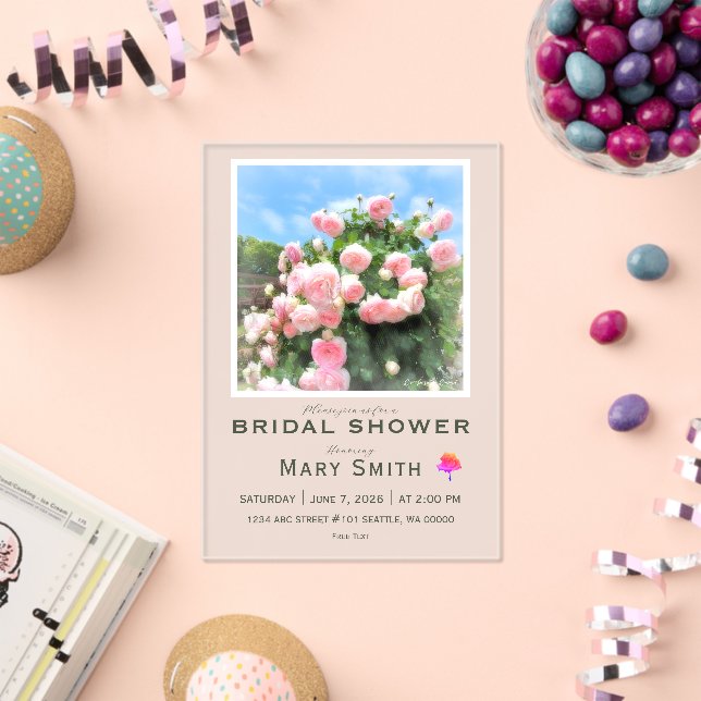Invitations En Acrylique Bridal Shower (Pink Rose) (Insitu (Célébration))