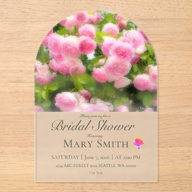 Invitations En Acrylique Bridal Shower (Rosa Jasmina) (Recto)