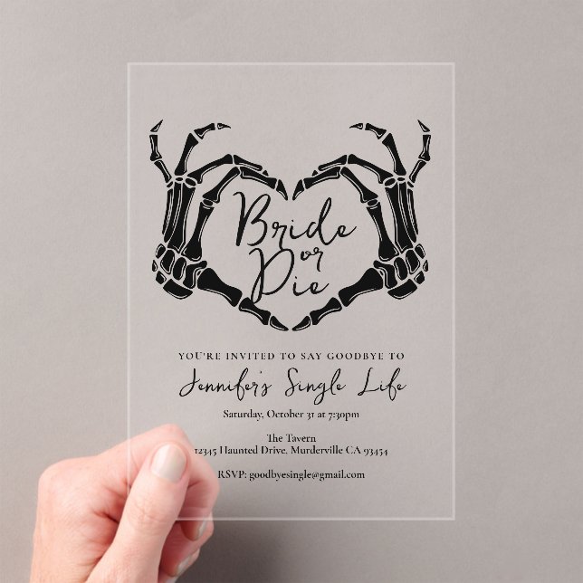 Invitations En Acrylique Bride or Die Bachelorette Party Skeleton Heart  (In situ (ordinateur de poche))