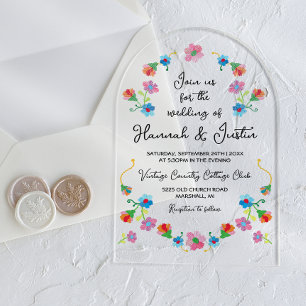 Invitations En Acrylique Broderie mexicaine Fiesta Floral Mariage