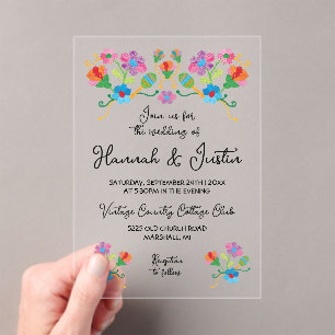 Invitations En Acrylique Broderie mexicaine Fiesta Floral Mariage