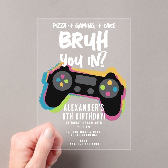 Invitations En Acrylique Bruh Boy's Birthday Neon Gaming Teen Gamer (In situ (ordinateur de poche))