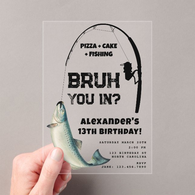 Invitations En Acrylique Bruh Boy's Birthday Party Teenager Fishing (In situ (ordinateur de poche))