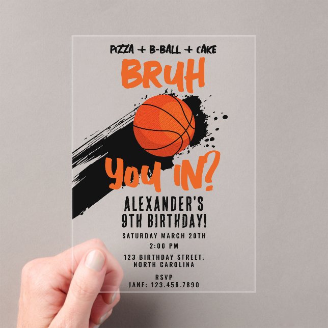 Invitations En Acrylique Bruh Boy's Birthday Teen Sports Basketball Game (In situ (ordinateur de poche))