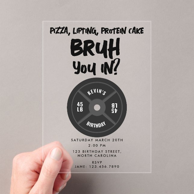 Invitations En Acrylique Bruh Boys Teenager Birthday Teen Boy Weights (In situ (ordinateur de poche))