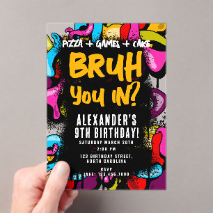 Invitations En Acrylique Bruh Néon Graffiti Hip Hop Street Art Anniversaire