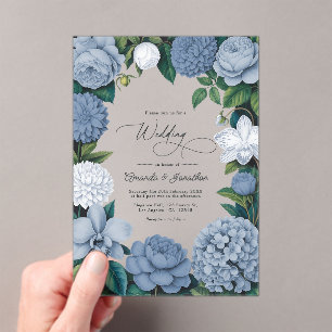 Invitations En Acrylique Brume de Jacinthe, Delft Pâle et Mariage Blanc en 