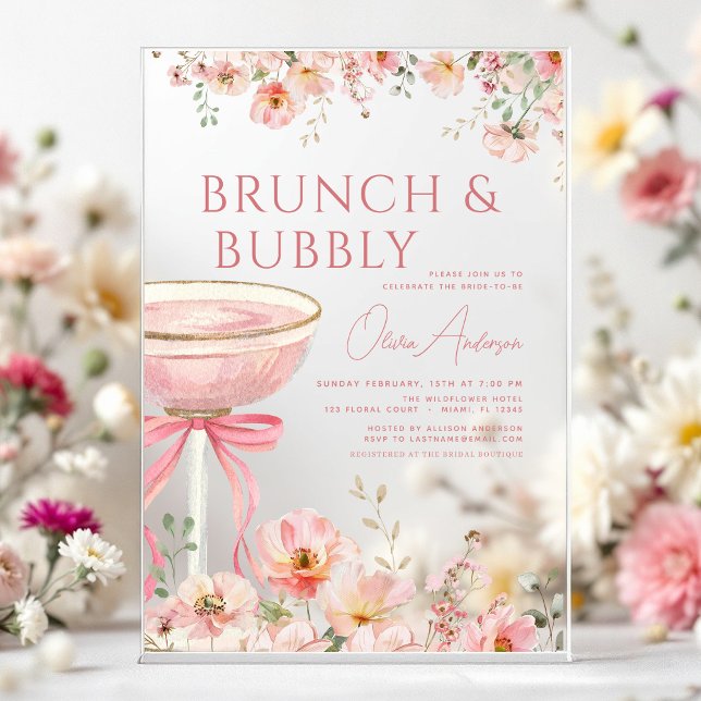 Invitations En Acrylique Brunch à la boule rose et Fête des mariées champag (Créateur téléchargé)