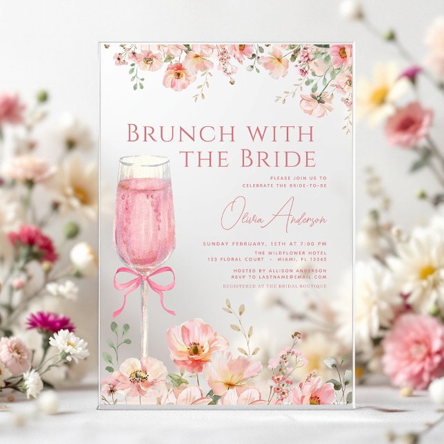 Invitations En Acrylique Brunch avec la Fête des mariées Bride Pink Bow (Créateur téléchargé)