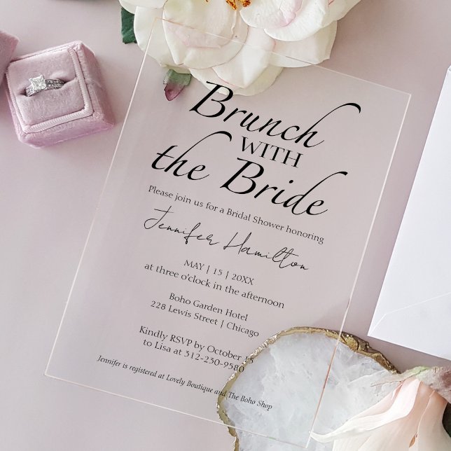 Invitations En Acrylique Brunch avec la mariée Fête des mariées noire et bl (Créateur téléchargé)
