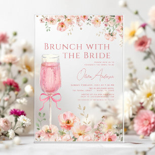 Invitations En Acrylique Brunch avec la mariée Ruban rose Mariage en blanc
