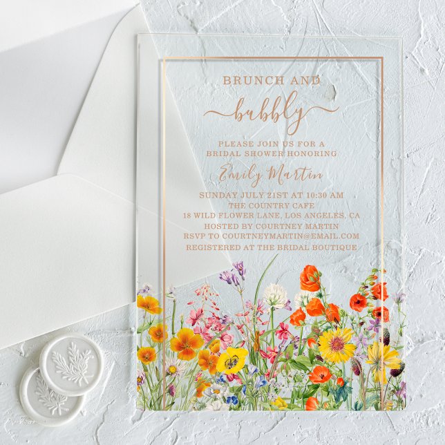 Invitations En Acrylique Brunch & Bubbly Boho Wild Flowers Fête des mariées (Créateur téléchargé)