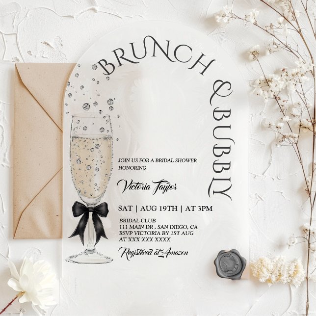 Invitations En Acrylique Brunch & Bubbly Prosecco Bow Fête des mariées (Créateur téléchargé)