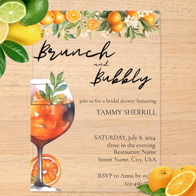 Invitations En Acrylique Brunch et Aperol Spritz Orange Italien (Créateur téléchargé)