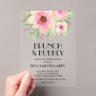Invitations En Acrylique Brunch et Bulles Fête de Mariage Florale Rose