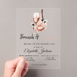 Invitations En Acrylique Brunch et Bulles Rose Champagne Rose pour une Fête